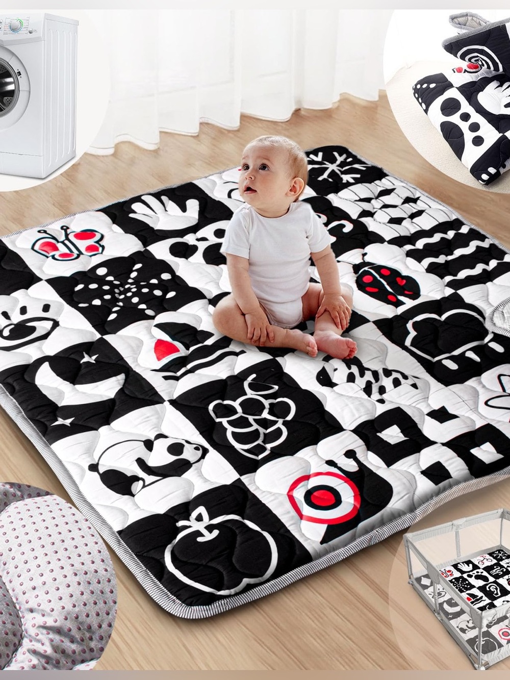 Black & White Baby Play Mat with High-Contrast Graphics